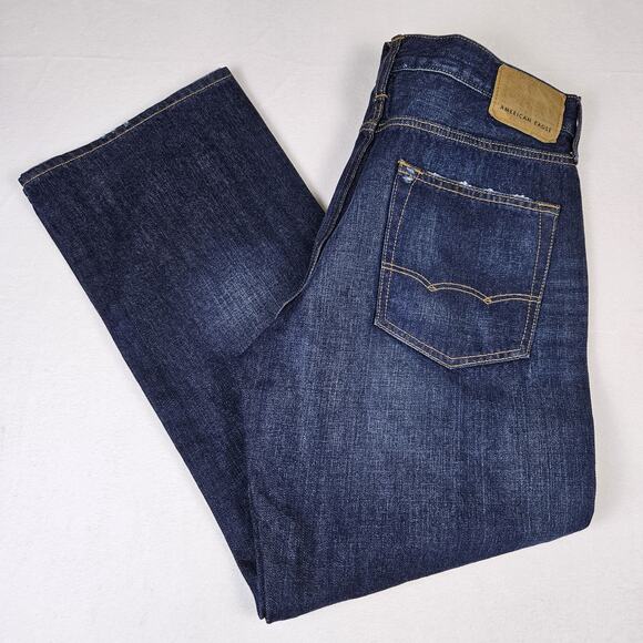 American Eagle Bootcut Jeans Mens 33x30 Dark Wash Blue Classic Whiskering Faded - Picture 6 of 14